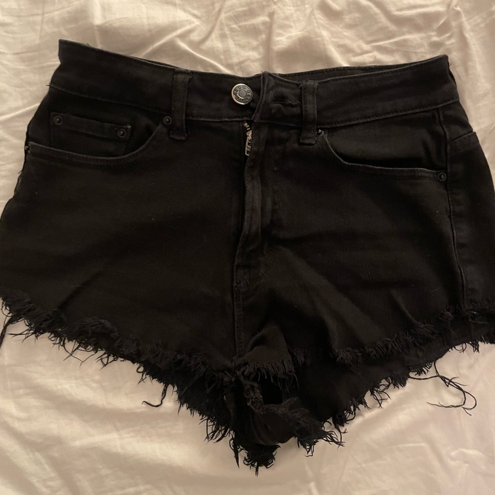 BDG Black Denim Shorts - High Rise Distressed Dolphin sz 25